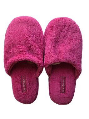 SPA SISTERS Like New Pink Plush Fluffy Slippers Women's Size M (6-8)